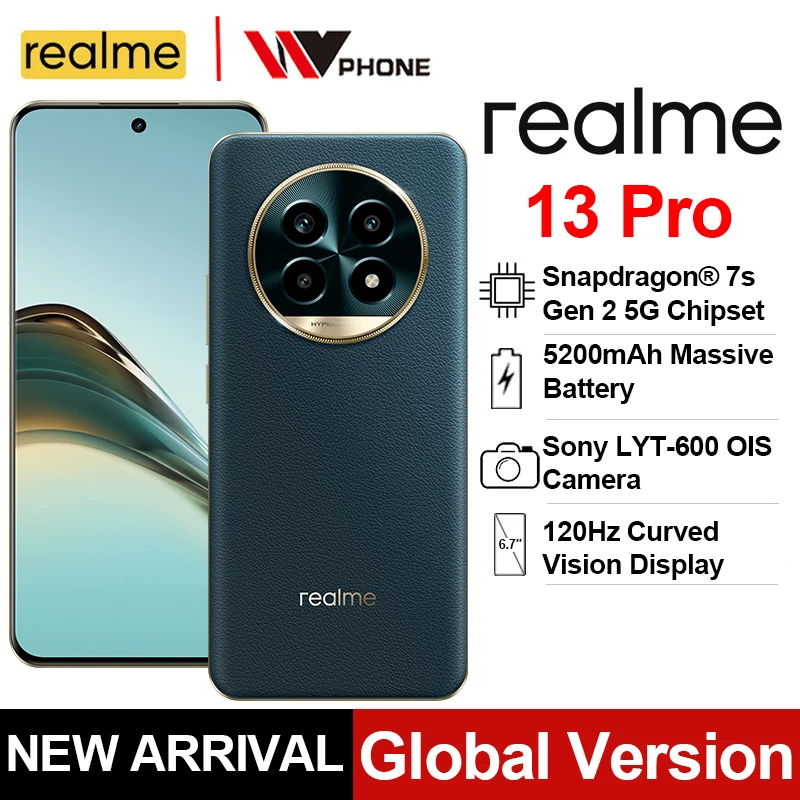 Global Version realme 13 Pro Snapdragon 7s Gen 2 5G ชิปเซ็ต Sony LYT-600 OIS กล้อง 120Hz จอแสดงผลโค้ง 5200mAh แบตเตอรี่