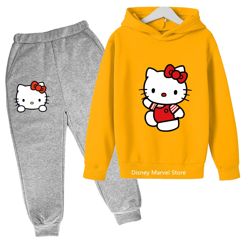 

2024 New Hello Kitty Animation Children'S Boys And Girls Set Hoodie + Sweatpants Students Outdoor Cute Fashion Set