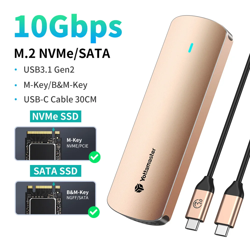 NONE Yottamaster M2 SSD-Gehäuse Dual-Protokoll Festplattengehäuse 10Gbps NVME PCIE und 5Gbps SATA AHCI Externes Solid-State-Laufwerksgehäuse 5