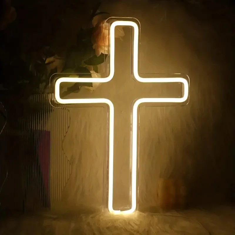 Jesus Cross Neon Sign Light, Led Neon Sign Bedroom Home Decoration Usb Plug Neon Sign, Wall Decor Christmas New Year Christian