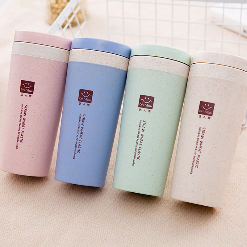 Portable 300ml Thermos Bottle Healthy Plastic Wheat Fiber Cup Double Layer Thermal Mug Office Coffee Tea Water Bottle Travel Mug