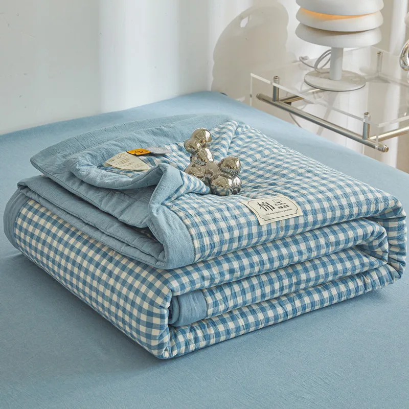 Volledig katoenen zomer quilt met lange stapel airconditioning gewatteerd quilt wasbaar plaid Zacht dekbed voor dubbel twin queensize bed