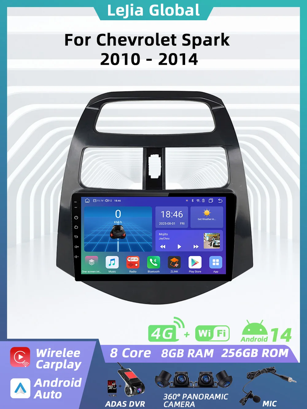Auto radio voor Chevrolet Spark 2010 - 2014, multimediaspeler, Android Auto, GPS navigatie, head unit, stereo, 2 DIN, 4G - afbeelding 2