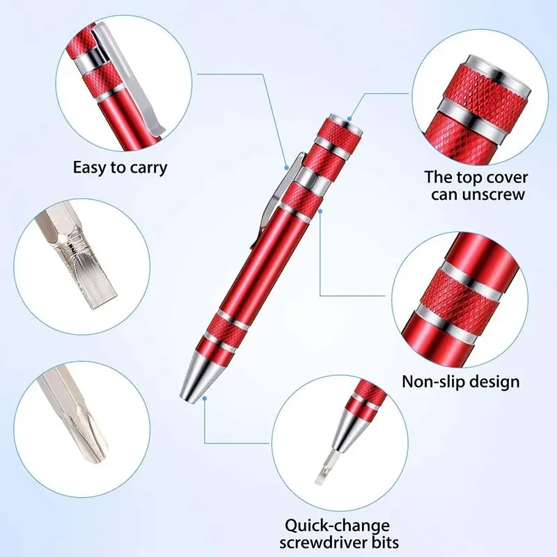 Multifunction 8 in 1 Pocket Precision Mini Screwdriver Pen Mobile Phone Repair Hand Tools Kit Portable Screwdriver Set Bits