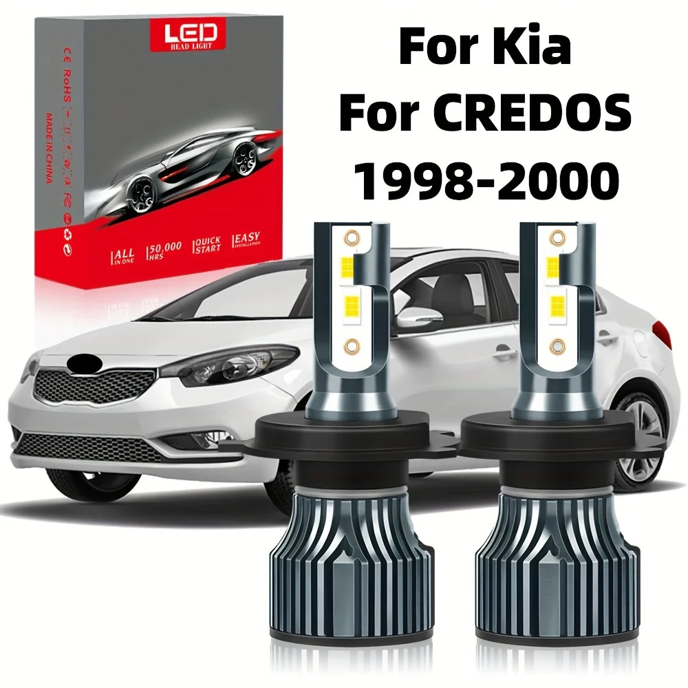 Fit For Kia CREDOS (1998-2000),  LED Bulbs High Low Beam All-In-One, 6000K White 3570 CSP Chip Aluminum Material, 2pcs