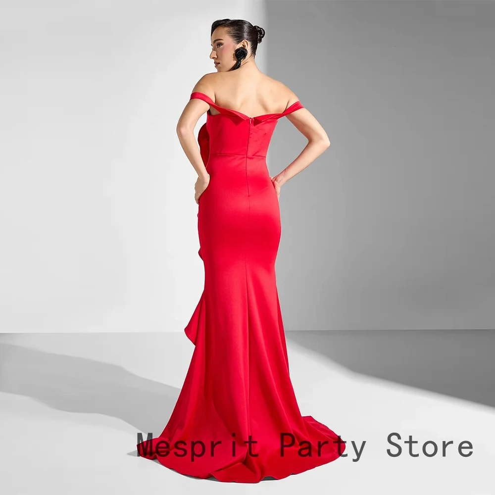 Czerwona suknia wieczorowa typu syrena, suknia balowa do ziemi, formalna suknia na przyjęcie, odkryte ramiona, bez rękawów, suknia saudyjska z kwiatami.
