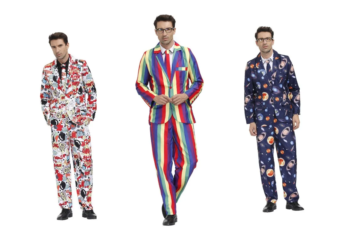 Fun Men's Halloween retro personalized holiday party suit Space patterned candy rainbow outfit graffiti suit set