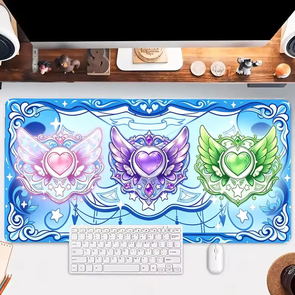 Fantasy Golden Wing Crystal Heart Print table mat laptop office desktop large size keyboard accessories mousepad