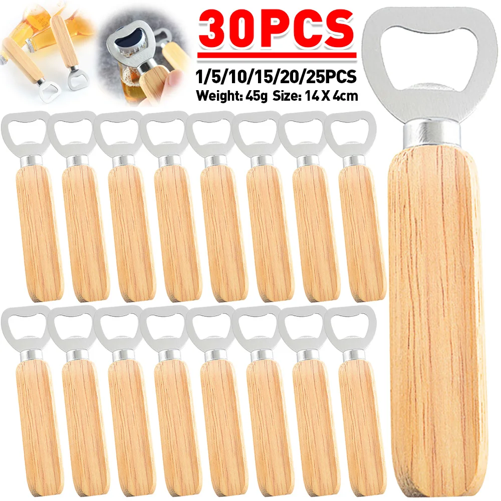 

1-30pcs Mini Retro Bottle Opener Pocket Wood Handle Beer Opener Stainless Steel Bottle Beer Wine Beer Opener Kitchen Gadget