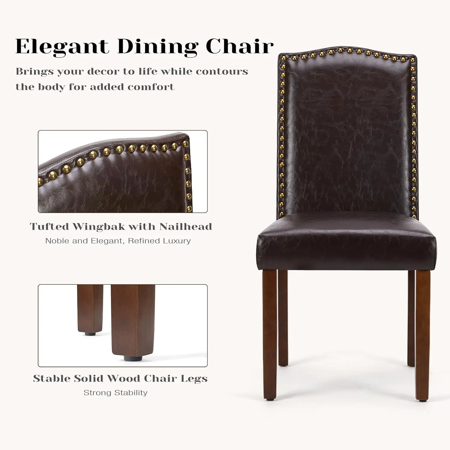 Dining Room Chairs, Upholstered Parsons Chairs with Nailhead Trim & Wood Legs, Kitchen