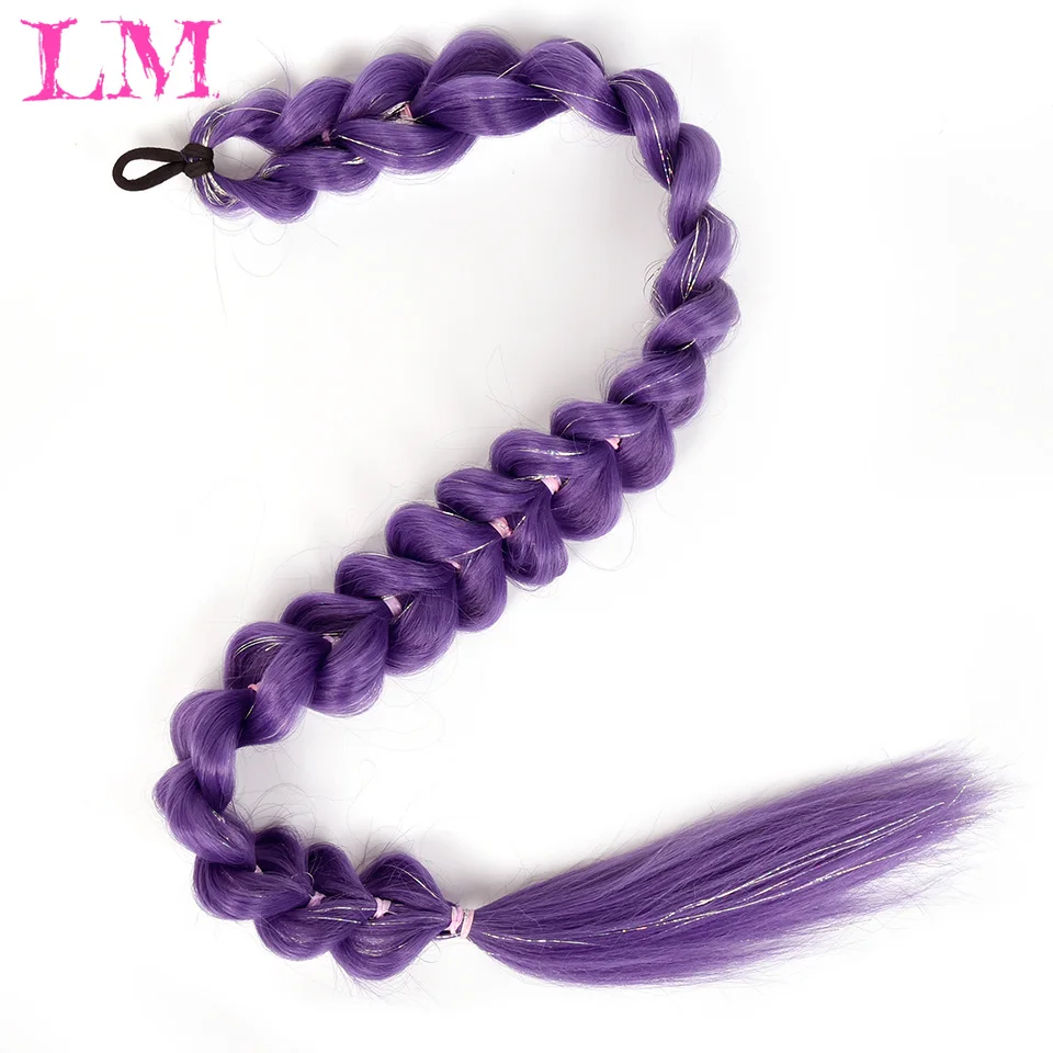 LM الاصطناعية 32 بوصة طويلة الأرجواني تجديل وصلات شعر لضفائر رومي تجديل الشعر للمرحلة حفلة تأثيري متعدد الألوان Br #5