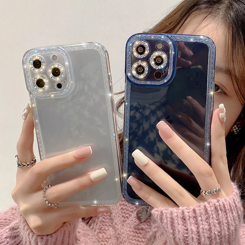 Cao Cấp Kim Cương Giả Kim Cương Lấp Lánh Ốp Lưng Điện Thoại iPhone 14 13 12 11 Pro Max 7 8 Plus SE2 Mềm Trong Suốt ốp Bling Bao