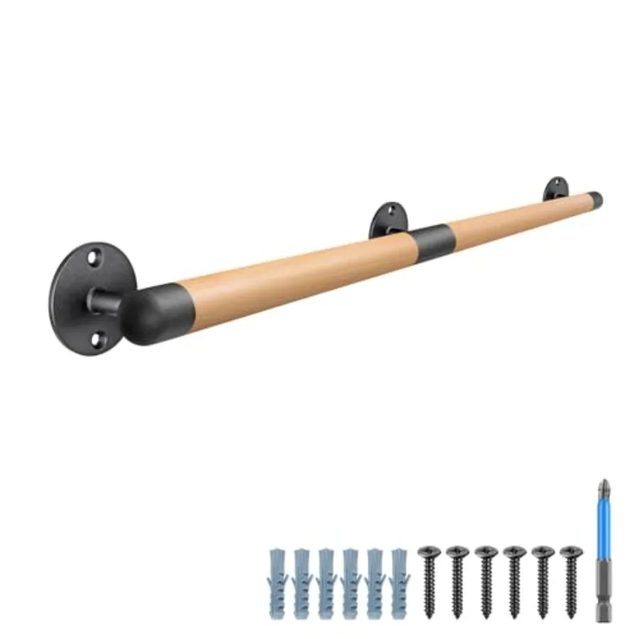 

51-дюймовая деревянная поручень для внутренних лестниц, настенная, с прочными металлическими кронштейнами, безбарьерная опорная стойка для лестниц для пожилых людей