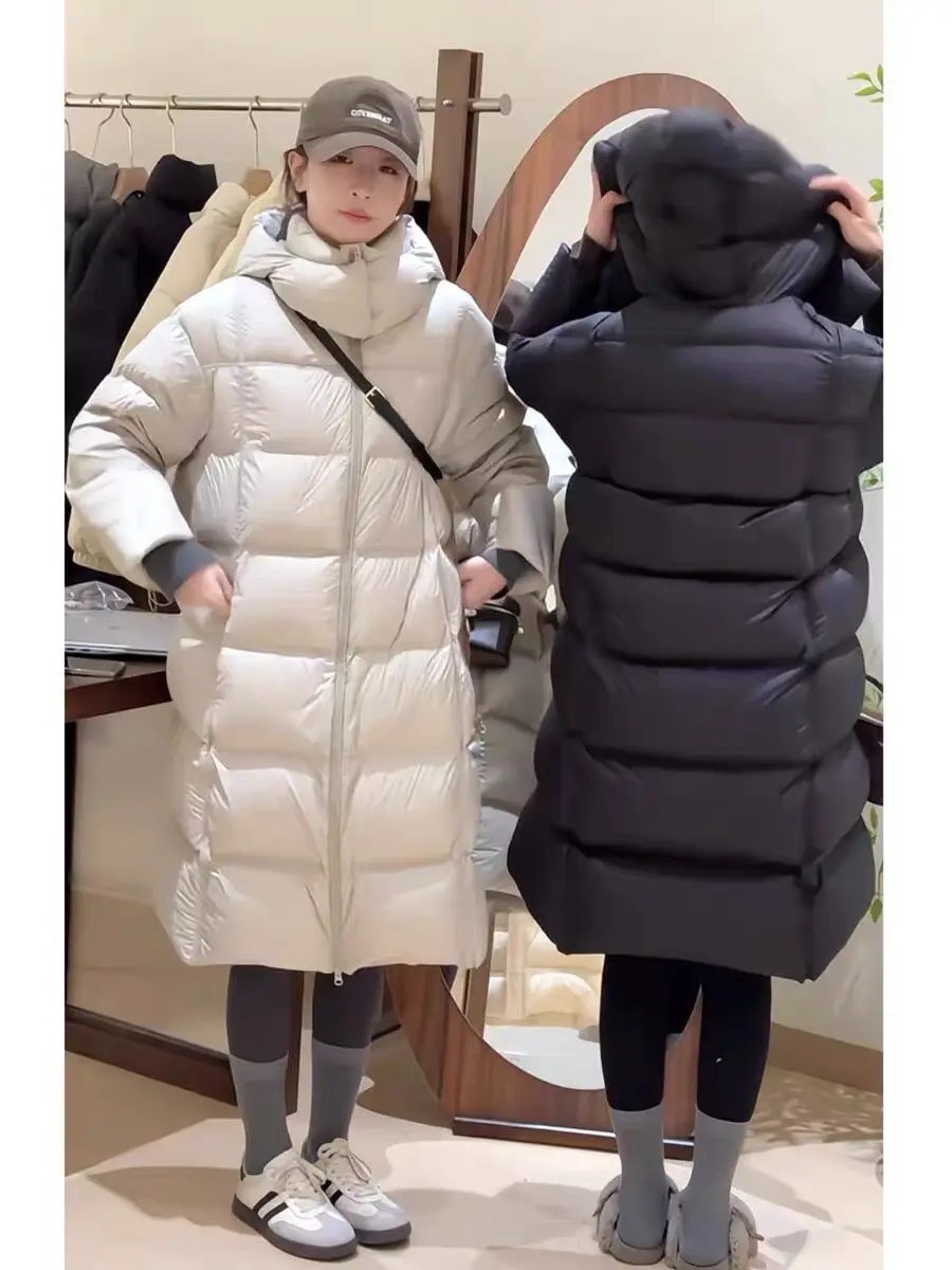 2026 European Winter New Women's Down Jacket Loose Commuting Fluffy Hooded Warm White Duck Down Coat