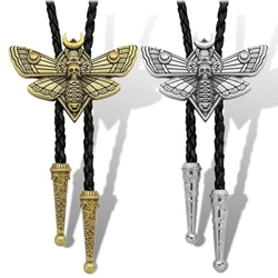 Bolo Tie for Men Skull Head Moth Bolo Tie Necktie Insect Moon Moth Pendant Leather Necklace Western Cowboy Accessories Woman