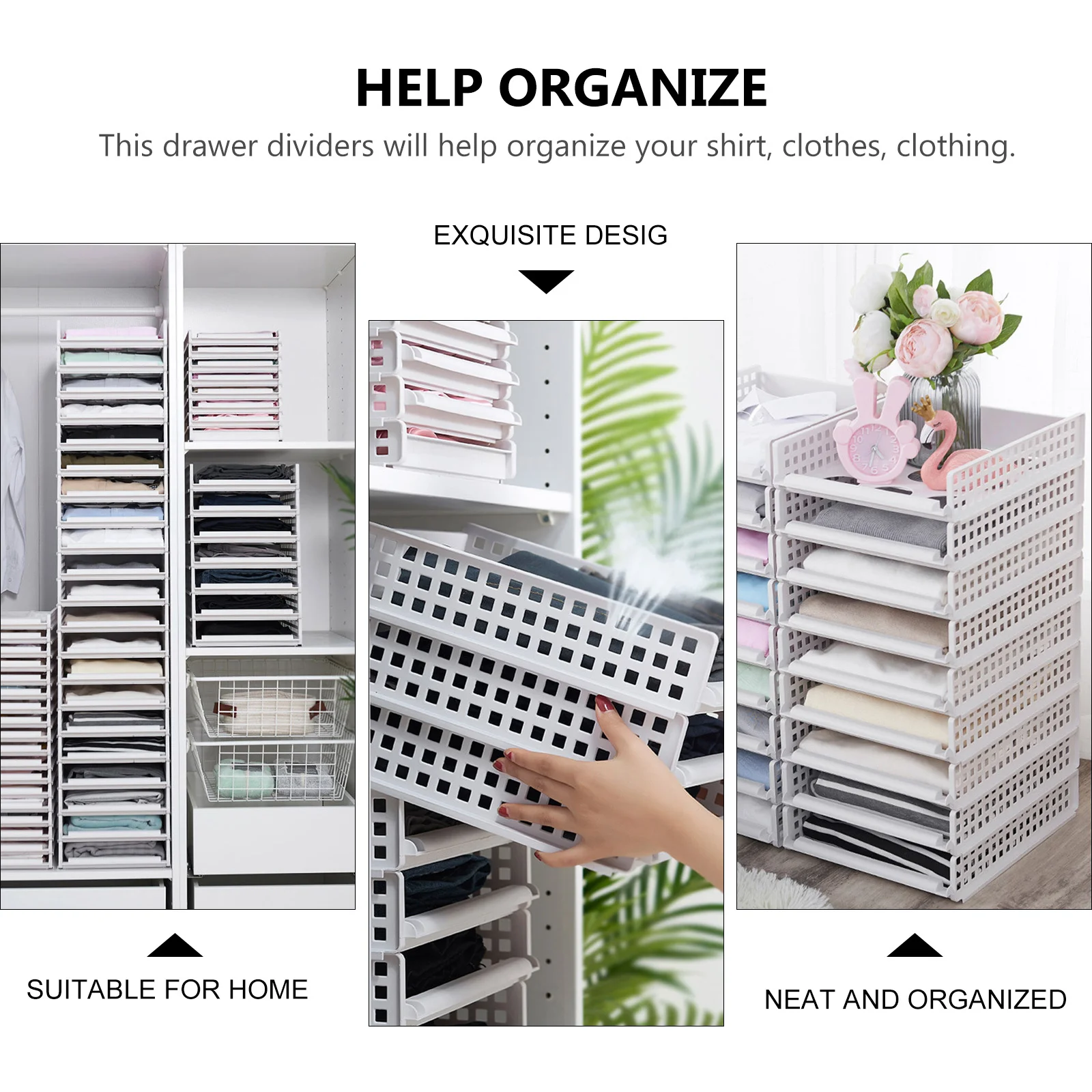 

2Pcs Closet Storage Drawer Divider Plastic Clothes Organizer Clothes Storage Bin Clothing Closet Organizer for Wardrobe