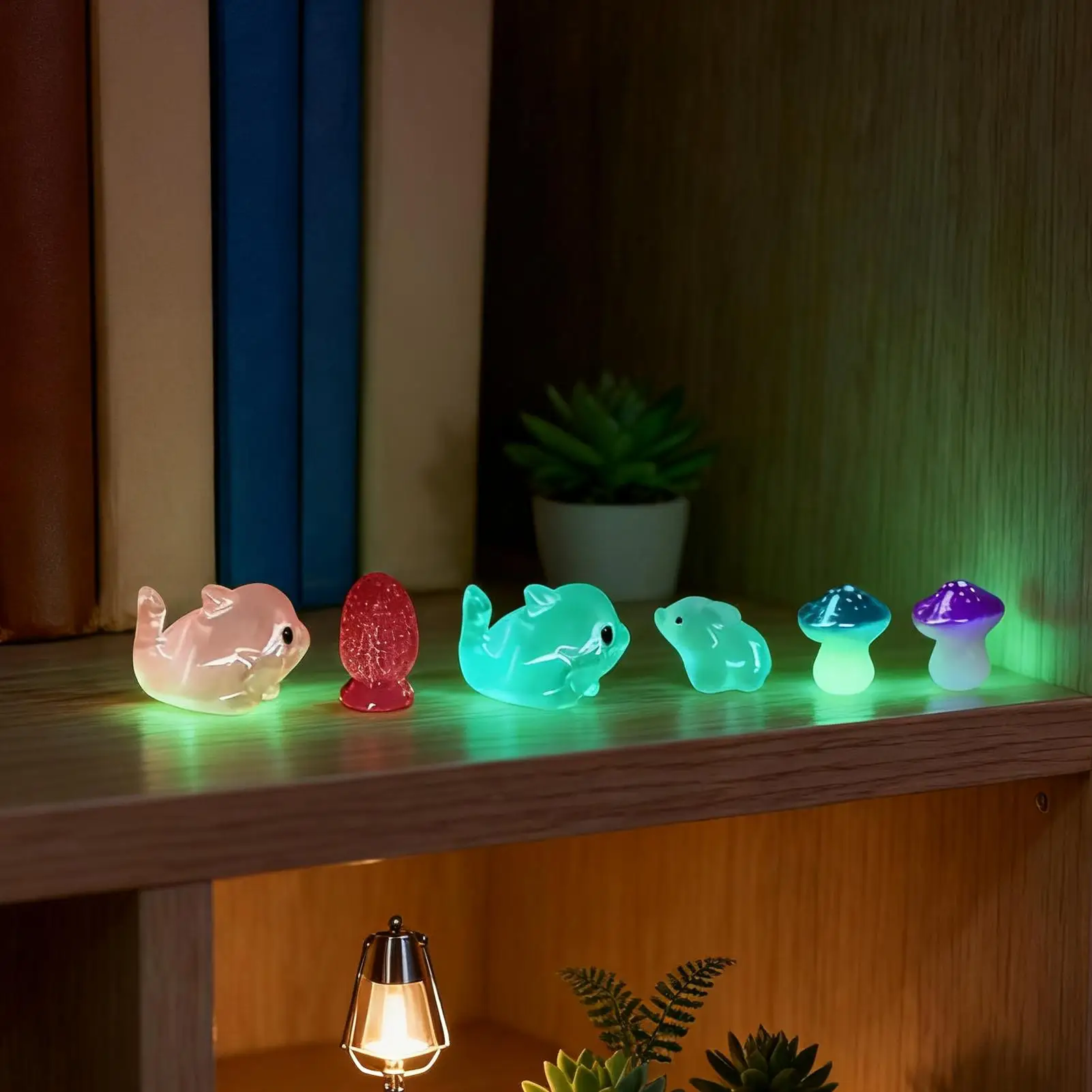 يتوهج في الظلام شخصيات صغيرة 100 قطعة تمثال راتنج مصغرة الحيوانات الصغيرة للمنزل المشهد خزان ساحة حوض السمك تررم #4