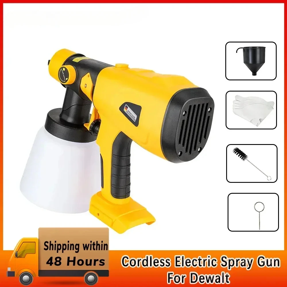 800ML Handheld Electric Spray Gun For Dewalt 18V 20V Lithium Battery Cordless High Power Paint Sprayer with 3 Spray Patterns