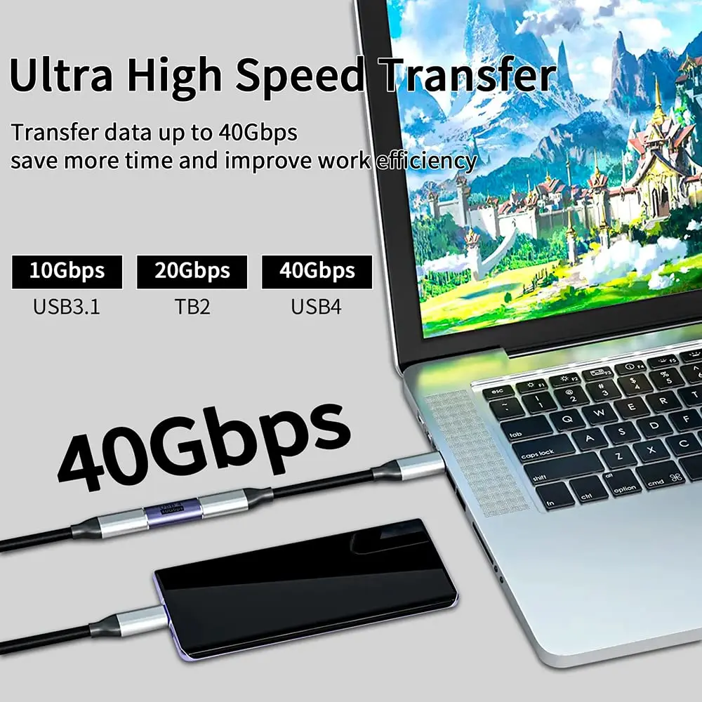 NNBILI Super prędkość 40 gb/s USB4 typ C żeński do żeńskiego 100W mocy 8K Adapter wideo przedłużacz do Laptop telefon z