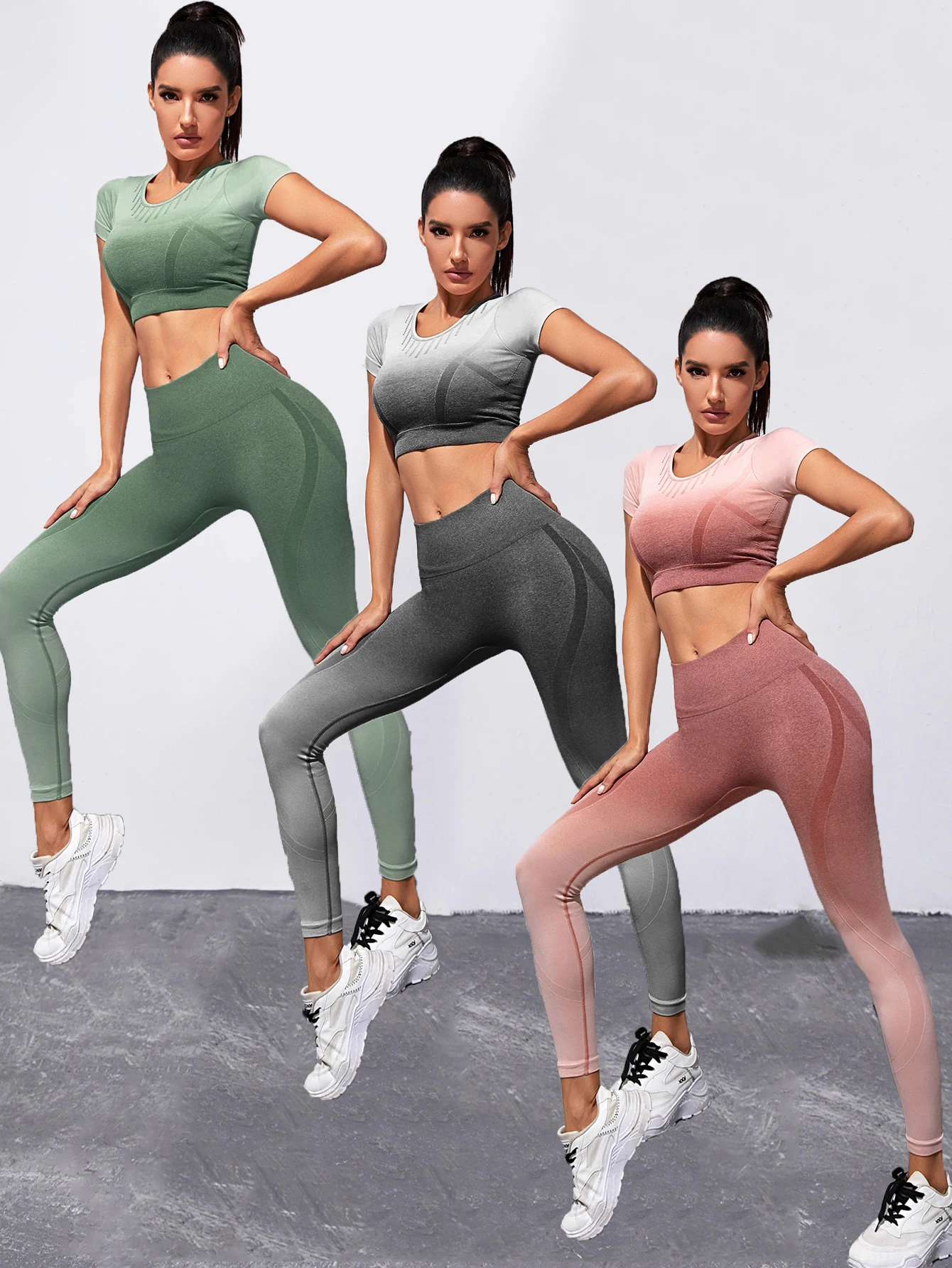 Seamless Gradient Yoga Clothes Set for Women Advanced Sensation Fitness Sport Suit Tight Line Dynamics Hanging Dyeing