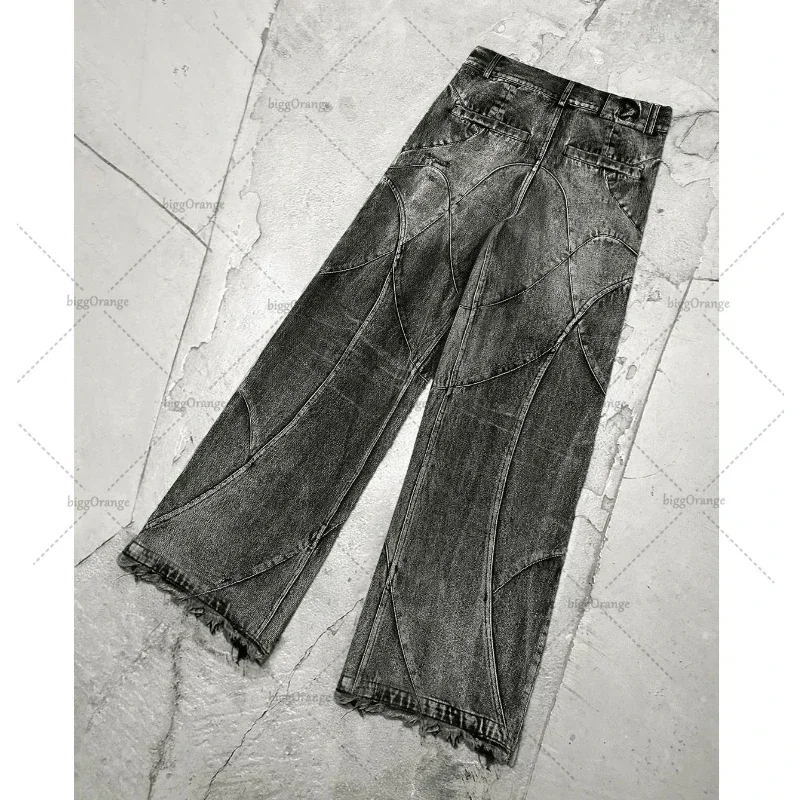 Y2k Streetwear Punk Hip Hop Jeans West Coast Workwear Ripped Rap Style Loose Wash Plus Size Clothing Men Mopping Pants