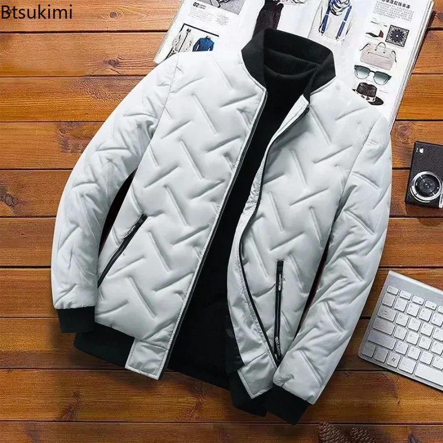 2024 Autumn Winter Jacket Men\'s Fashion Stand Collar Casual Parkas Jacket Trend Streetwear Male Outdoor Warm Cotton-padded Coats