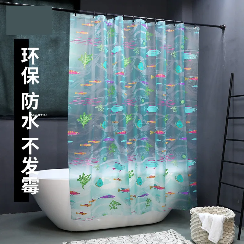 

Modern Wave waterproof mildew partition seaside fish thickening toilet heavier sinker hook bathroom shower curtain M1457