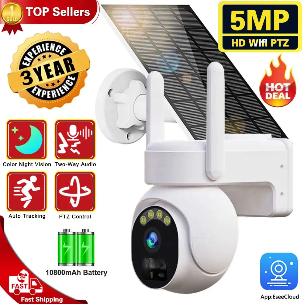 

5MP WiFi PTZ Camera Outdoor Wireless Solar Camera HD Built-in Battery Video Surveillance Camera 365 Days Long Time Standby