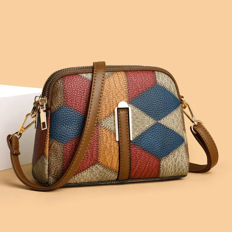 

Vintage Fashion Women Shoulder Crossbody Bag Luxury Pu Leather Ladies Phone Bag Purses Patchwork Designer Shell Totes Handbag