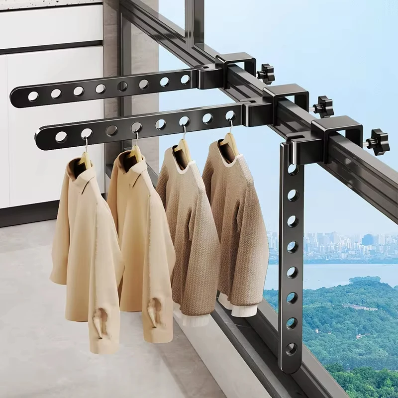 Verstellbarer Wäscheständer mit Fensterrahmen, Wandmontage, Kleiderbügel für Badezimmer im Freien, platzsparende Kleidungsorganisation aus Aluminium