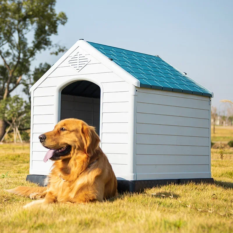 Outdoor Plastic Pet Dog House Large Size Waterproof Dog Kennel House with Iron Door and Skylight