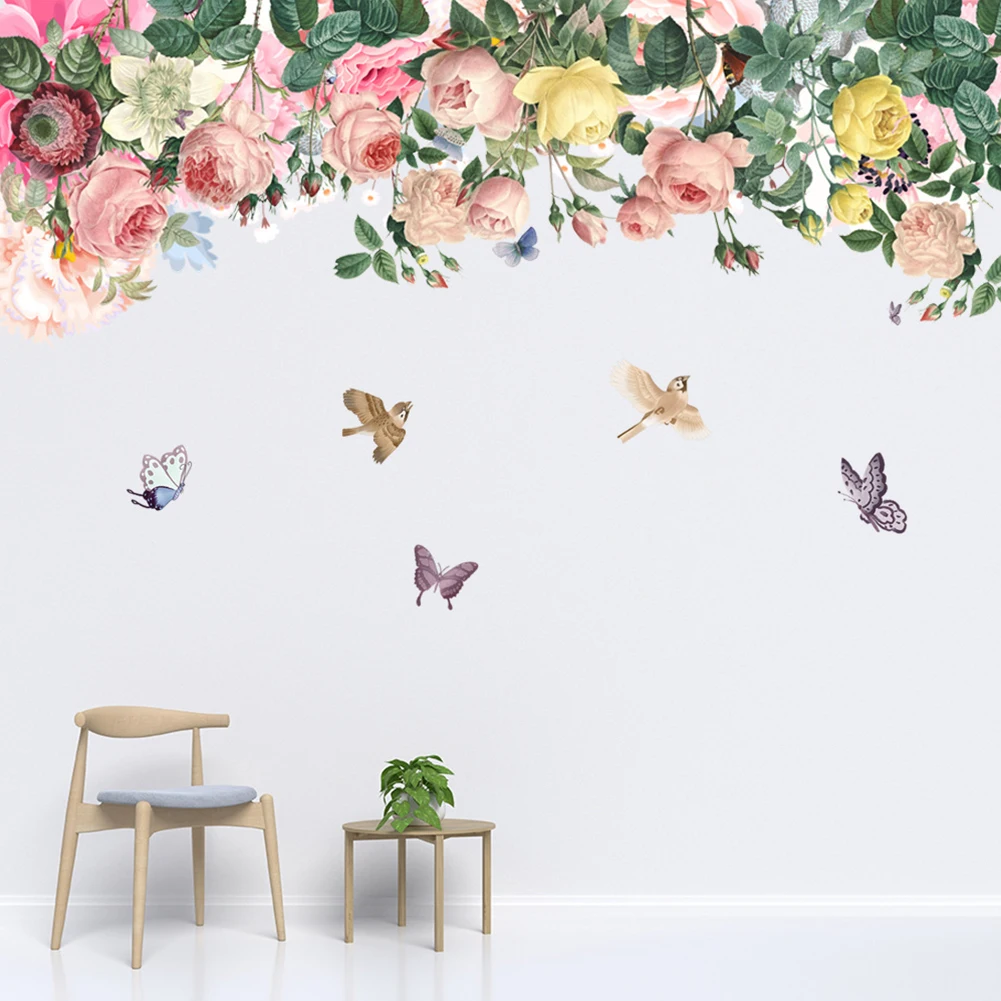 Home Living Room Wall Sticker Wallpaper Painting Art Stickers Background Wall Butterfly Flowers Creative Flowers Fresh