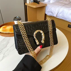 European Fashion Women's Underarm Bag Crocodile Pattern Designer Handbags For Women Light Luxury Chain Shoulder Crossbody Bag