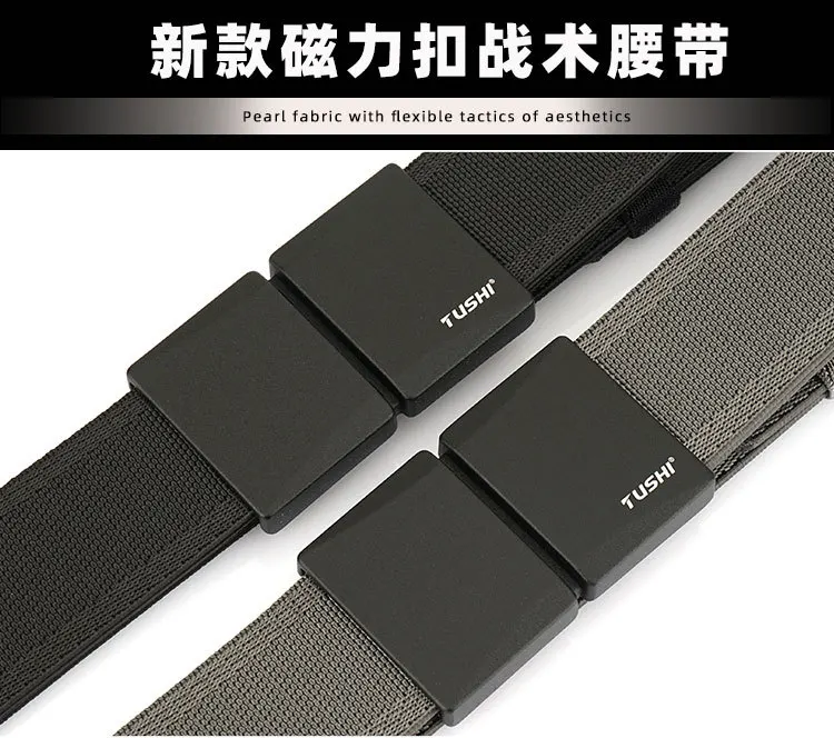 عالية الجودة مشبك مغناطيسي جديد جولف الرياضة حزام مطاط حزام التكتيكية المعادن صعبة تمتد النايلون الرجال حزام محايد عسكري