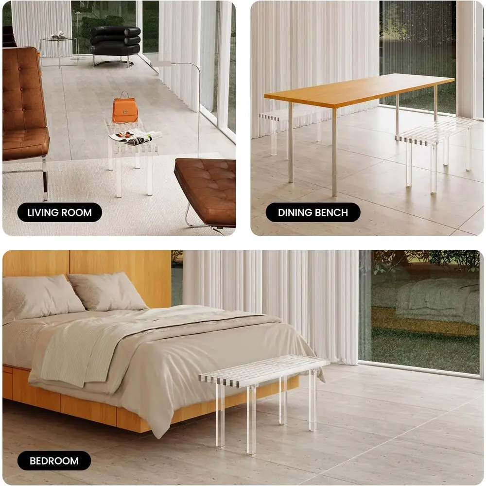 35 Banco de almacenamiento de zapatos de acrílico transparente, capacidad para 350 libras, diseño moderno para dormitorio, pasillo y fin de la cama