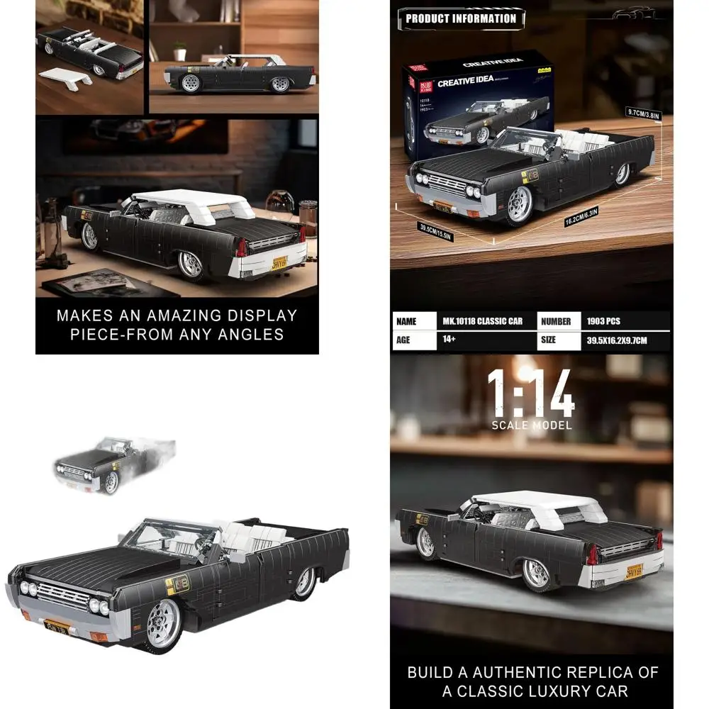 Classic Vintage Sports Car Building Blocks Kit, 1903-Piece Model Set for Ages 14+ and Adult Collectors (Static Version)