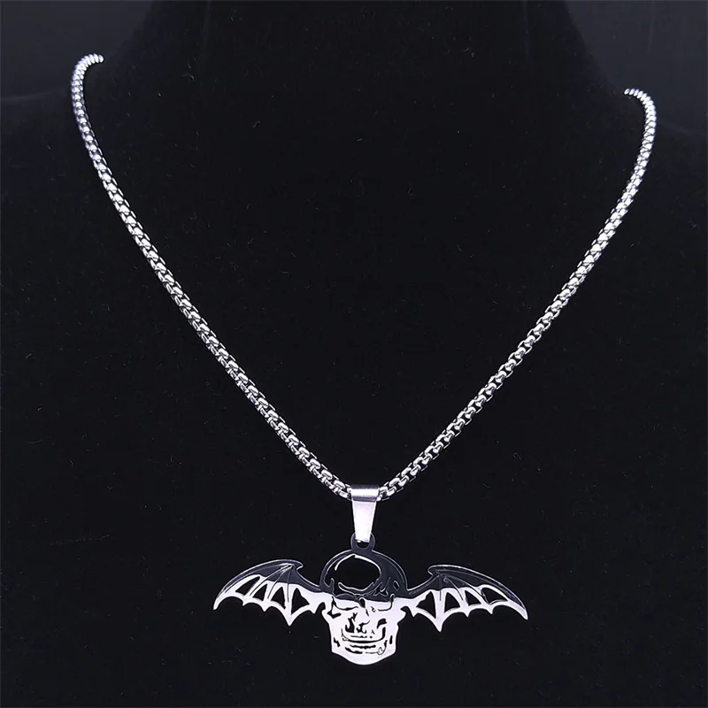 Gothic Vampire Bat Skull Wings Necklace Pendant Stainless Steel Chain Animal Skeleton Pendant Necklace Jewelry collier gothique