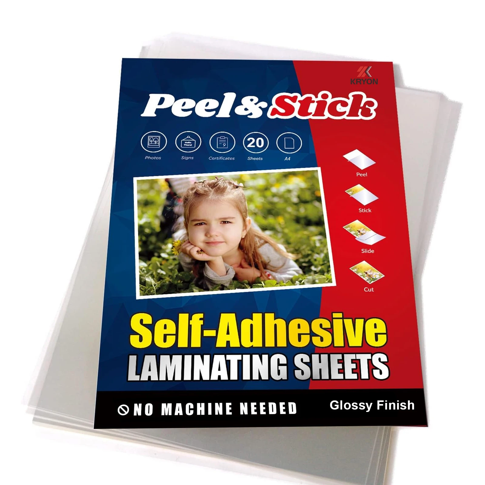 20 Sheets A4 Clear Glossy Self-Adhesive Laminating Sheets - No Machine Required - Self Adhesive Sheets for Photos, Documents