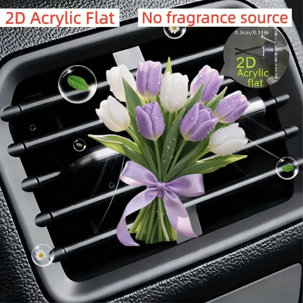 2D Flat Acrylic Cute Car Aroma New Tulip Butterfly Flower Diffuser Stone Car Interior Accessory Craft Car Air Outlet Decoration