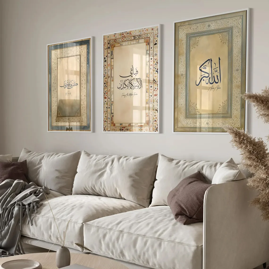 3 Pieces Of Vintage Arabic Calligraphy Canvas Wall Decorations, Suitable For Bedroom And Living Room As Bohemian Home Decor.