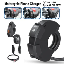 Carregador de motocicleta para ATVs, DC 12V-24V, 2 Porta de carregamento rápido, USB 18W, Tipo C, 30W, impermeável, QC3.0, PD