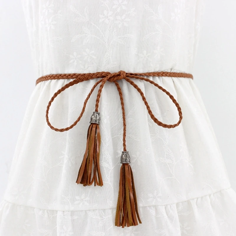 Handmade Bohemian Waist Rope Tassels Decors Braided Belt for Ladies Dress Decors