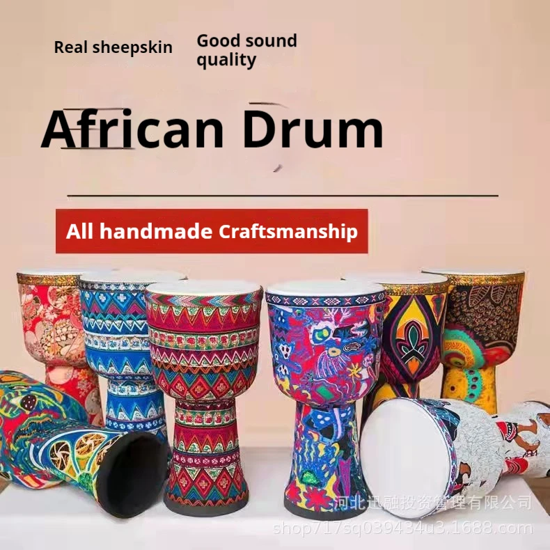 

8 Inch African Drum Djembe Portable Hand Drum with Colorful Art Pattern ABS Sheepskin of Drum Head Percussion Musical Instrument