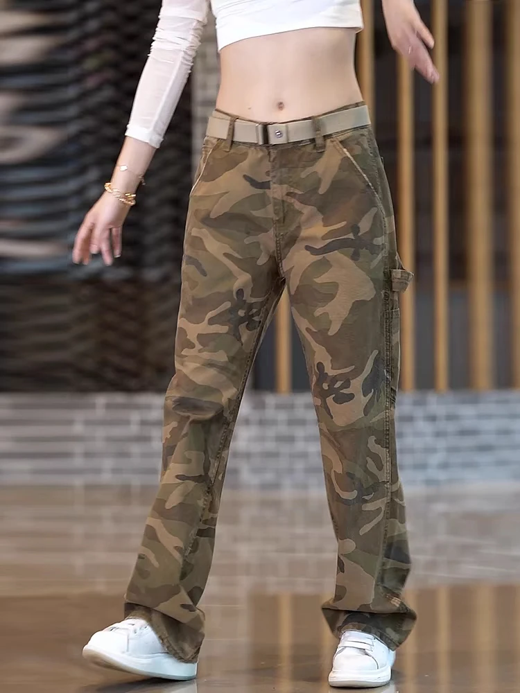 

Camouflage Workwear Jeans Men's Women's Spring Autumn Straight Leg Bell Bot Retro American Sle Long Trousers