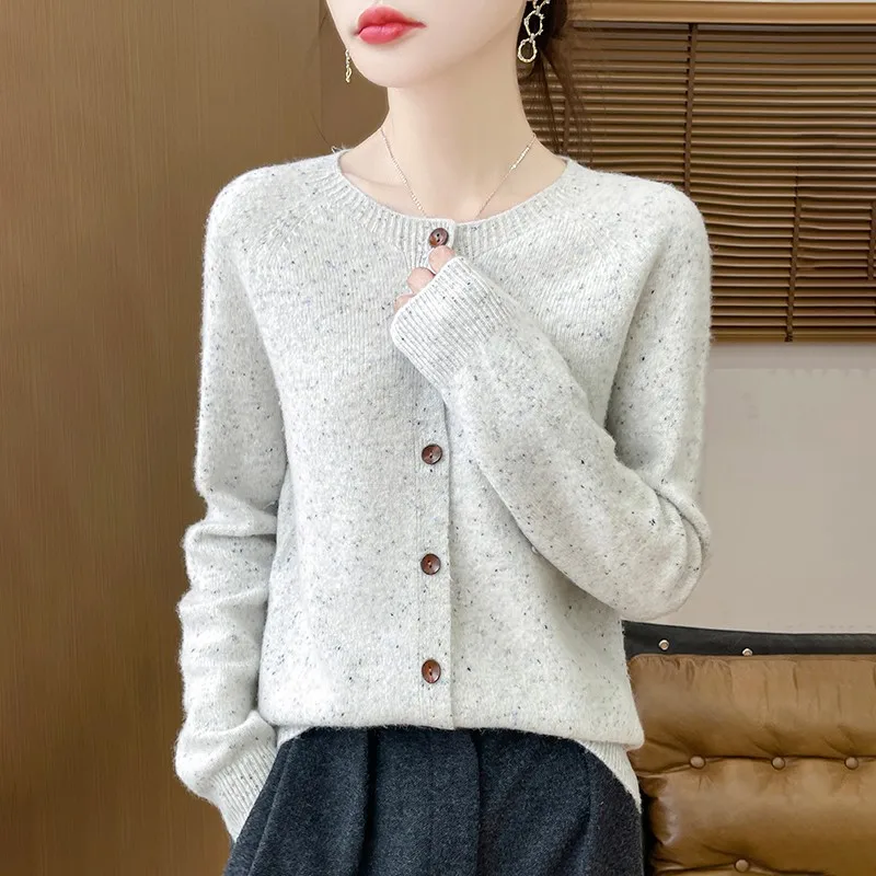 100% puro cashmere cardigan feminino em torno do pescoço linha pronto para usar camisola de seda brilhante casaco solto camisola grossa