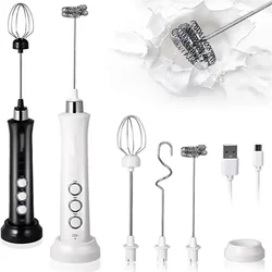 Sem fio recarregável elétrica Milk Frother, Handheld Foam Maker para Cappuccino, Chocolate quente, USB Rechargea, 3 velocidades