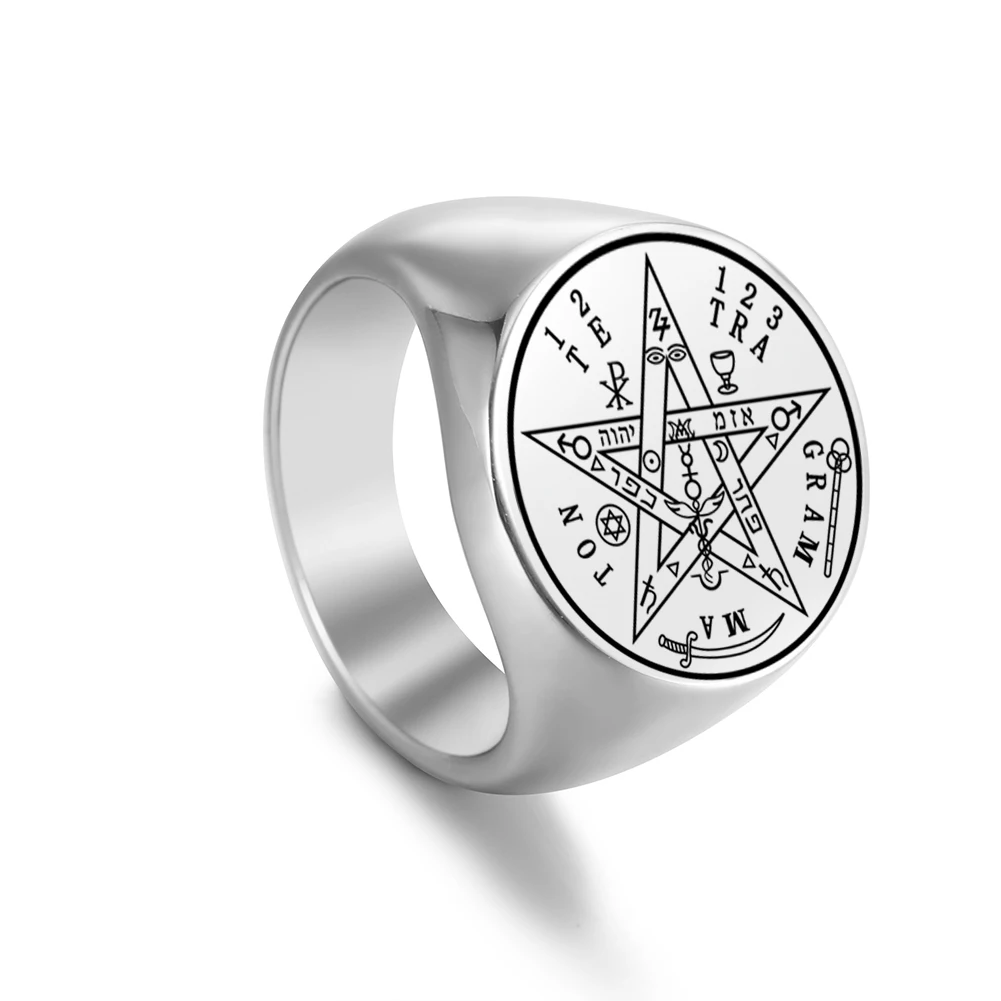 Tetragrammaton Viking Rings Vintage Wahyeh Magical Blessed Pentagram of Solomon Amulet Stainless Steel Punk Ring Men Women Gift