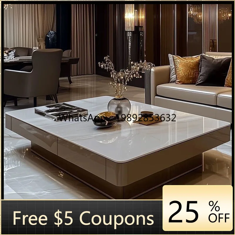 

LYY Square Italian Style Light Luxury Coffee Table for Living Room, Small Apartment, Modern Simple Board Extremely Combination