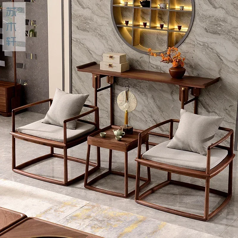 YH New Chinese meditation chair, zen chair, solid wood vine surface, black walnut leisure Taishi chair three-piece furniture