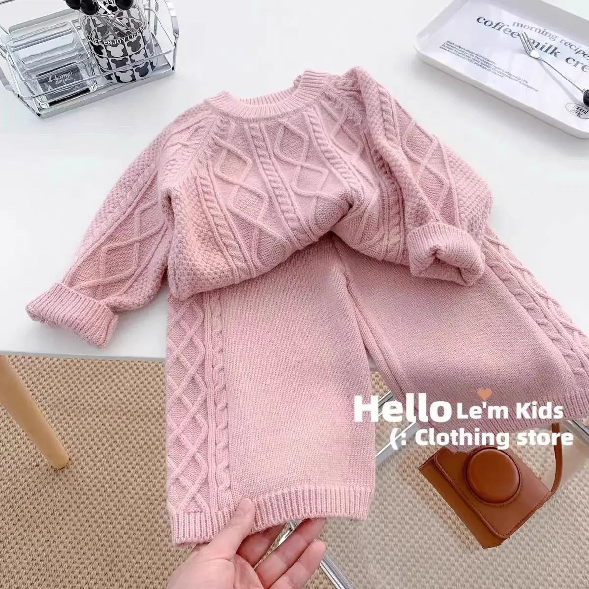 Girls Autumn Knitting Sweater Sets Pullover Girls Clothing Sets Winter Korean Sweater Pants Children Knitted Wool Trouser Suits